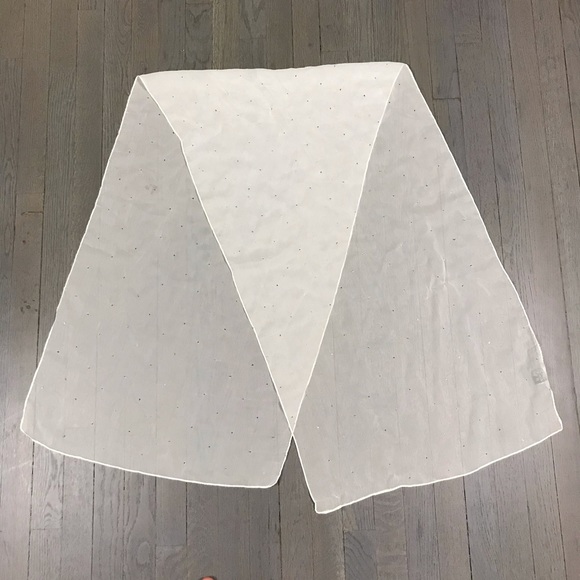 White Silver Metallic Sheer Shawl Wrap Scarf - Picture 5 of 9